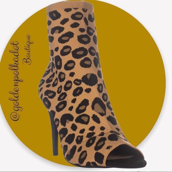 Inc open toe Leopard Heeled Sock Boot Mocha Mousse size 8 M retail$119 - Picture 2 of 10